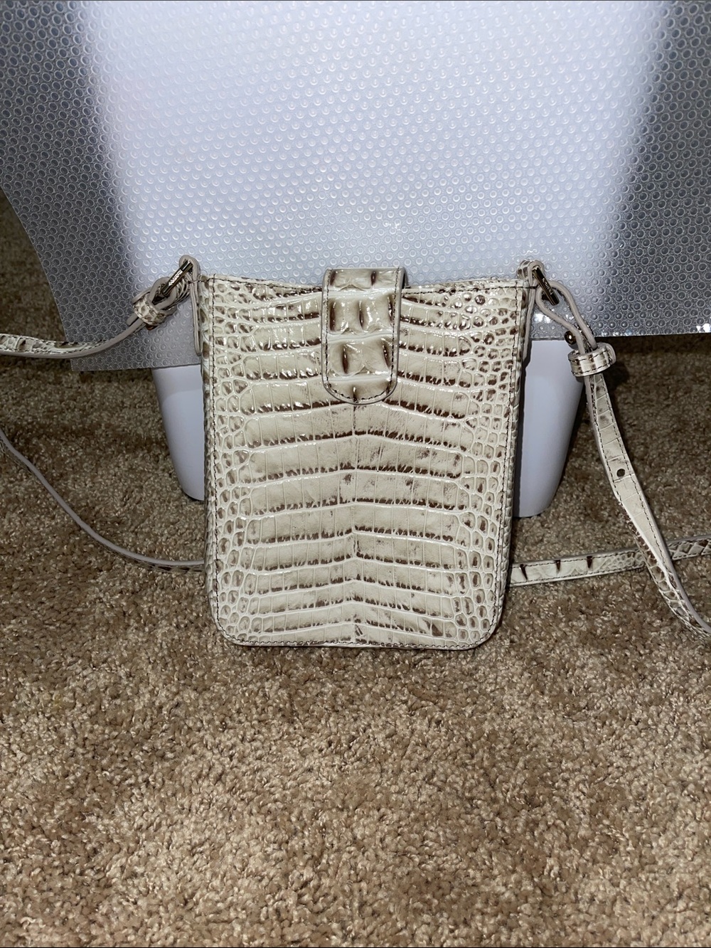 Brahmin Cream Croc-Embossed Leather Crossbody - Picture 3 of 5